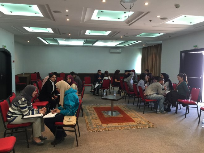 صورة من ورشة التشبيك المهني التي قدمتها عرين شحبري في مؤتمر الشراكة الأمريكية الشرق أوسطية (مي.بي) في الرباط-المغرب